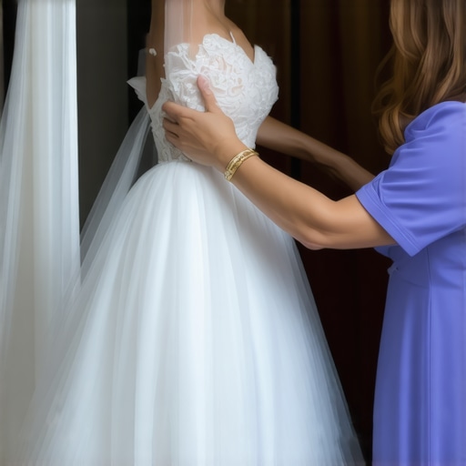Wedding gown fabric being gently steamed with a professional steamer for preservation.