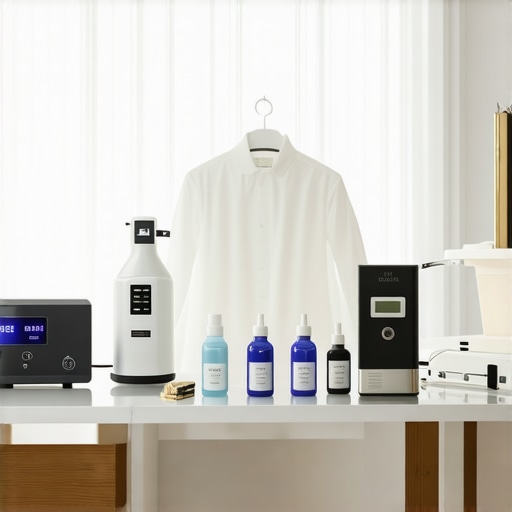 Wedding Gown Preservation Tools Setup A setup of advanced wedding gown preservation tools including a steamer and pH meter