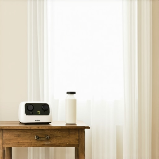A set of wedding dress cleaning tools including a steamer, eco-friendly cleaning solutions, and archival tissue paper arranged on a wooden table.