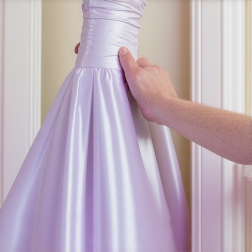 Expert handling of a satin wedding dress during eco-friendly cleaning process in Tampa.