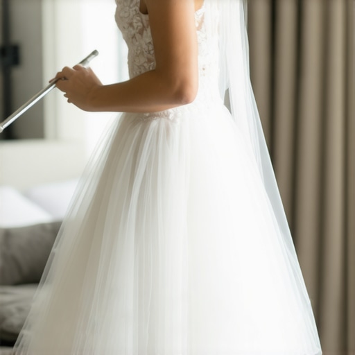 A bridal gown being carefully restored with a professional garment steamer to preserve its fabric.