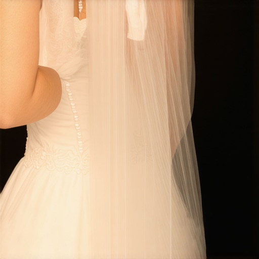 Close-up of a bride carefully blotting a stain on her wedding dress with a cloth.