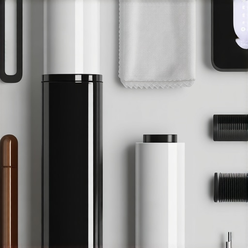 A collection of professional wedding gown maintenance tools including a steamer, cleaning cloths, and humidity monitors.