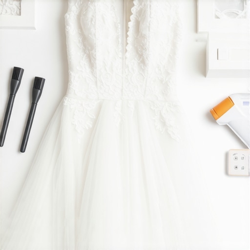 A collection of professional wedding gown preservation tools displayed on a clean surface.