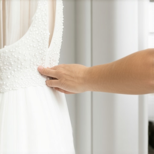 Wedding Gown Ultrasonic Cleaning in Tampa Bay A professional cleaner operating ultrasonic equipment on a delicate wedding dress to ensure gentle stain removal.