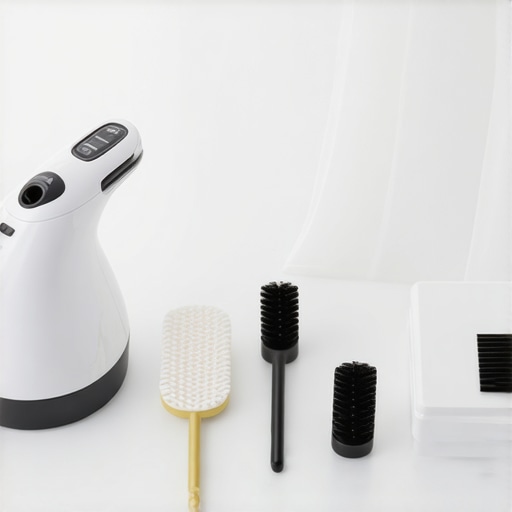 A collection of wedding gown preservation tools including a steamer, microfiber brush, and storage box.